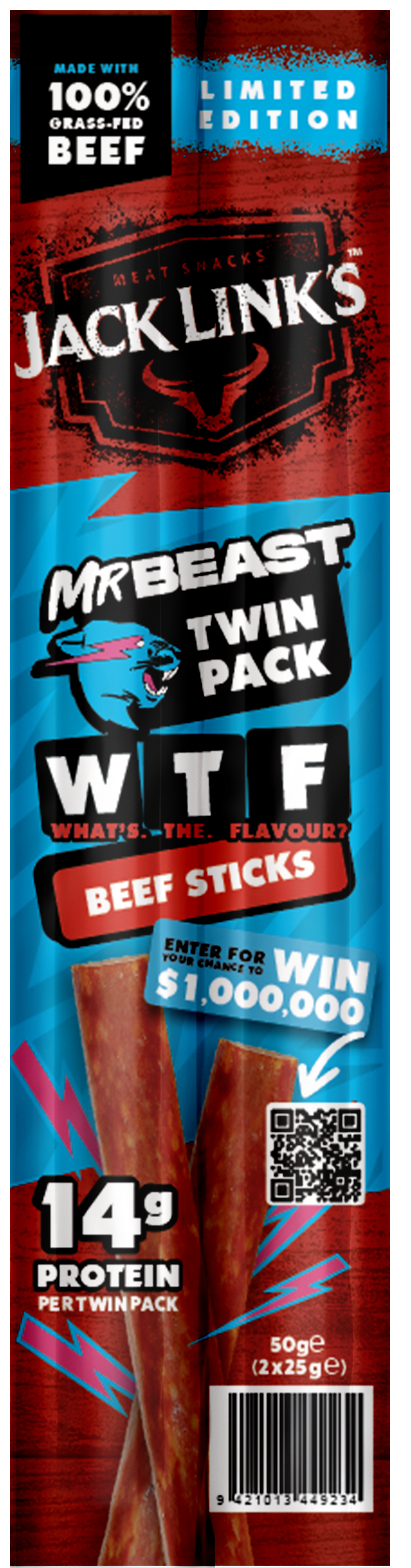 Mr Beast WTF Beef Sticks 50g (2x25g) Pack of 10